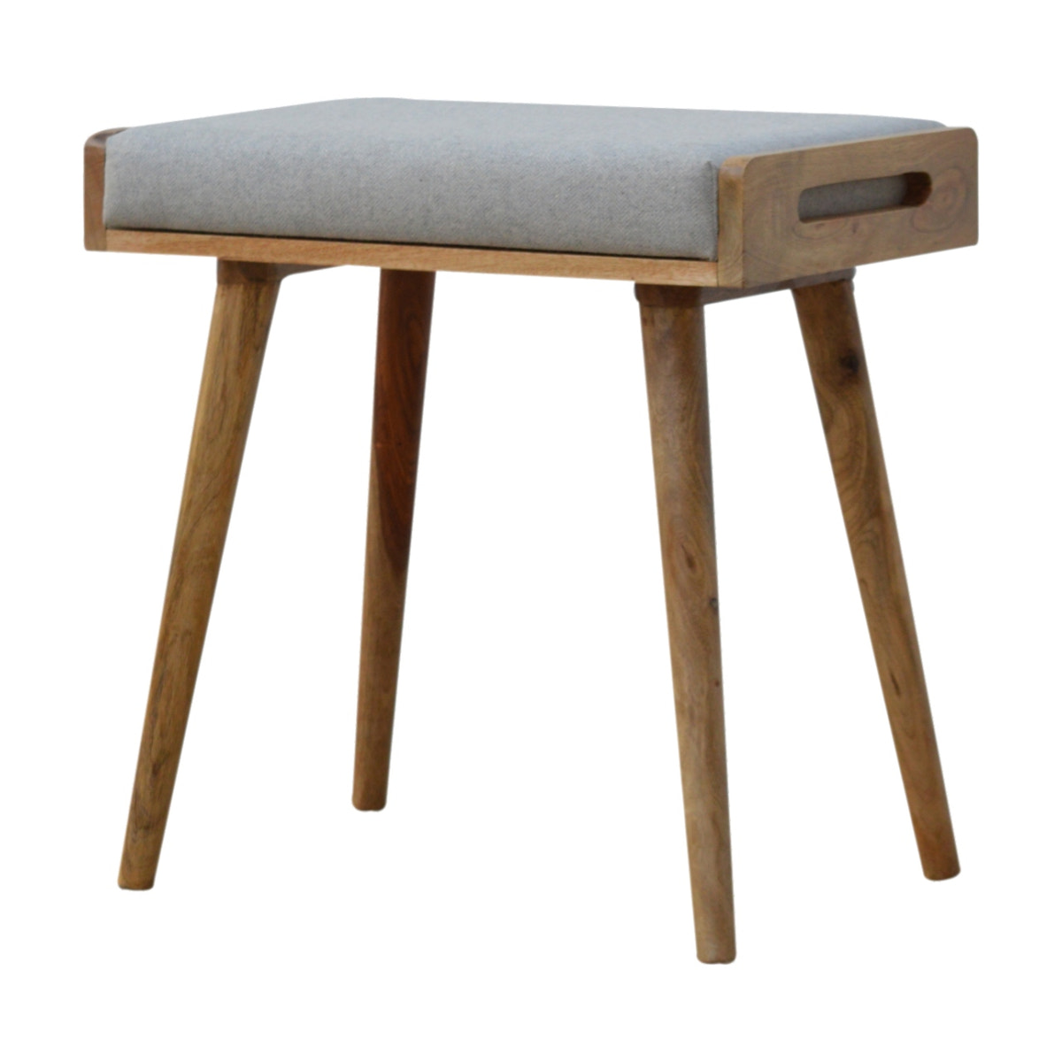 Grey Tweed Tray Style Footstool | Oak-Ish