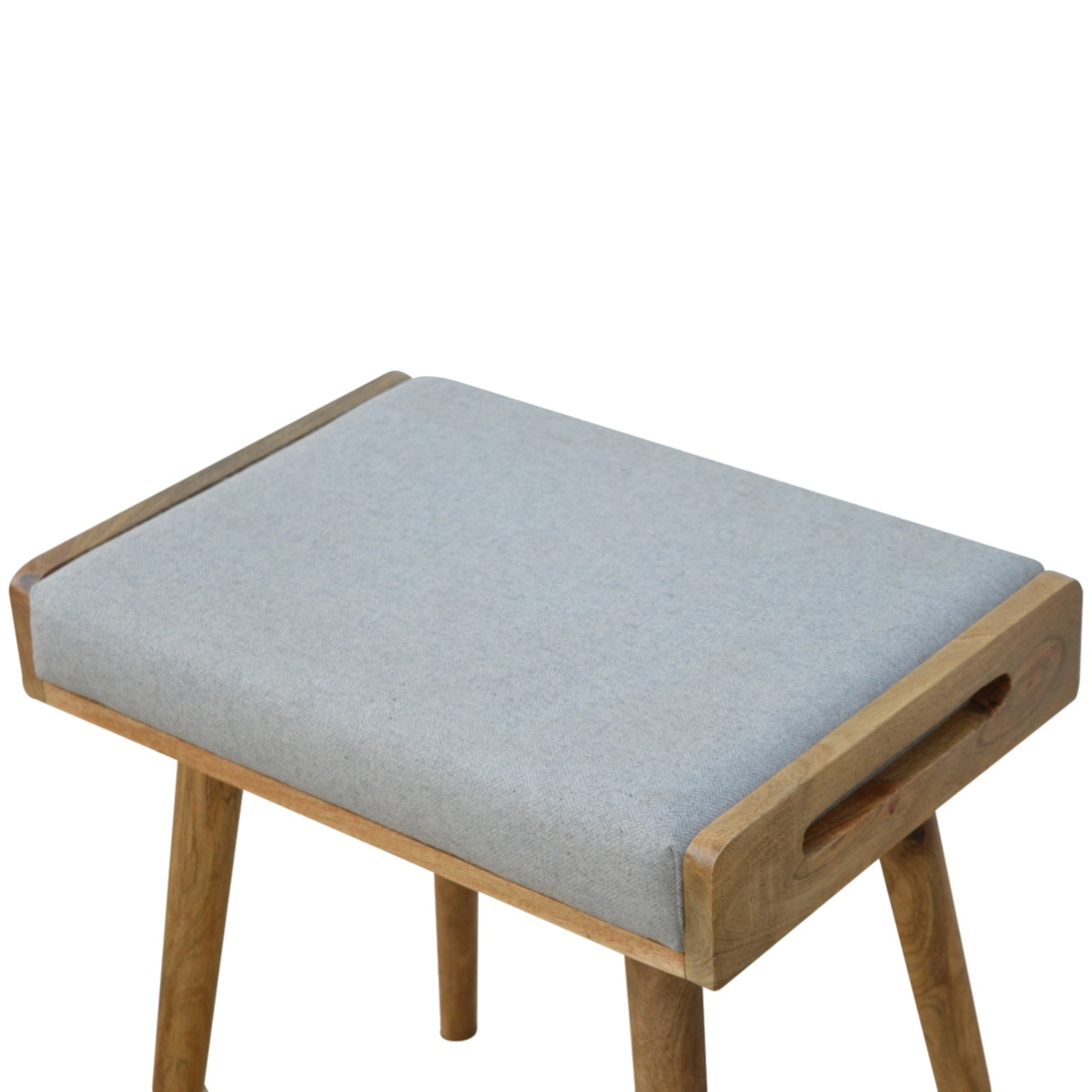 Grey Tweed Tray Style Footstool | Oak-Ish