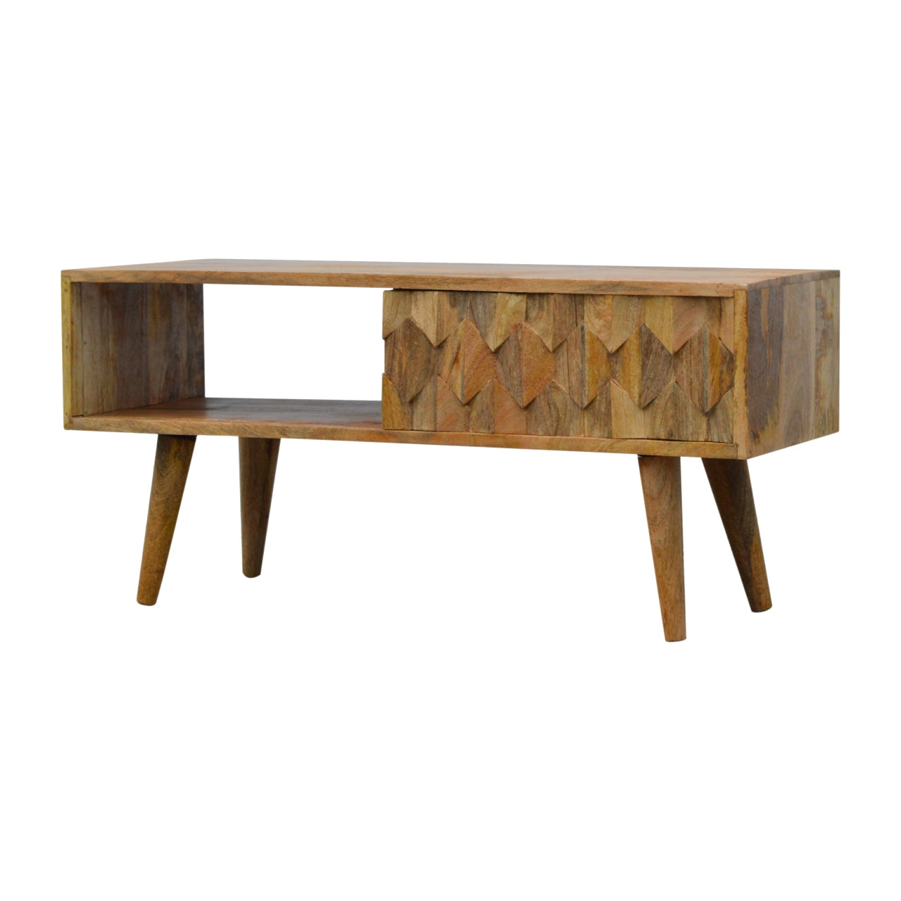 Pineapple Carve Sliding TV Media Unit | Oak-Ish Mango Wood