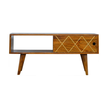 Sliding Brass Inlay TV Media Unit | Chestnut Mango Wood
