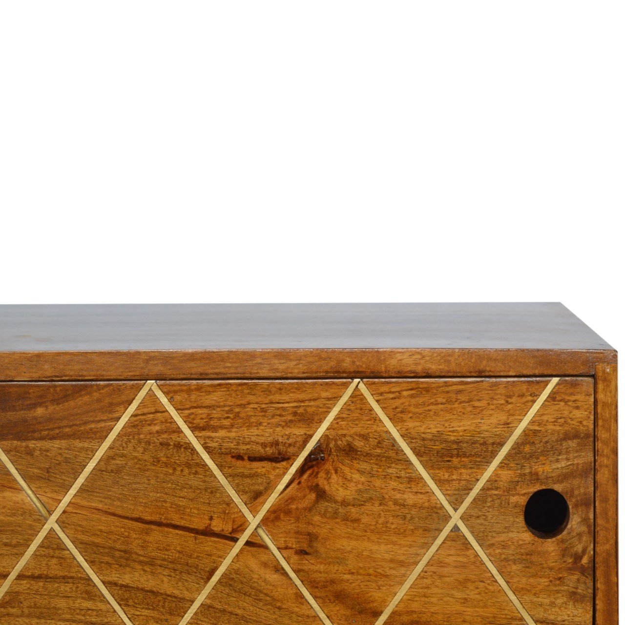 Sliding Brass Inlay TV Media Unit | Chestnut Mango Wood