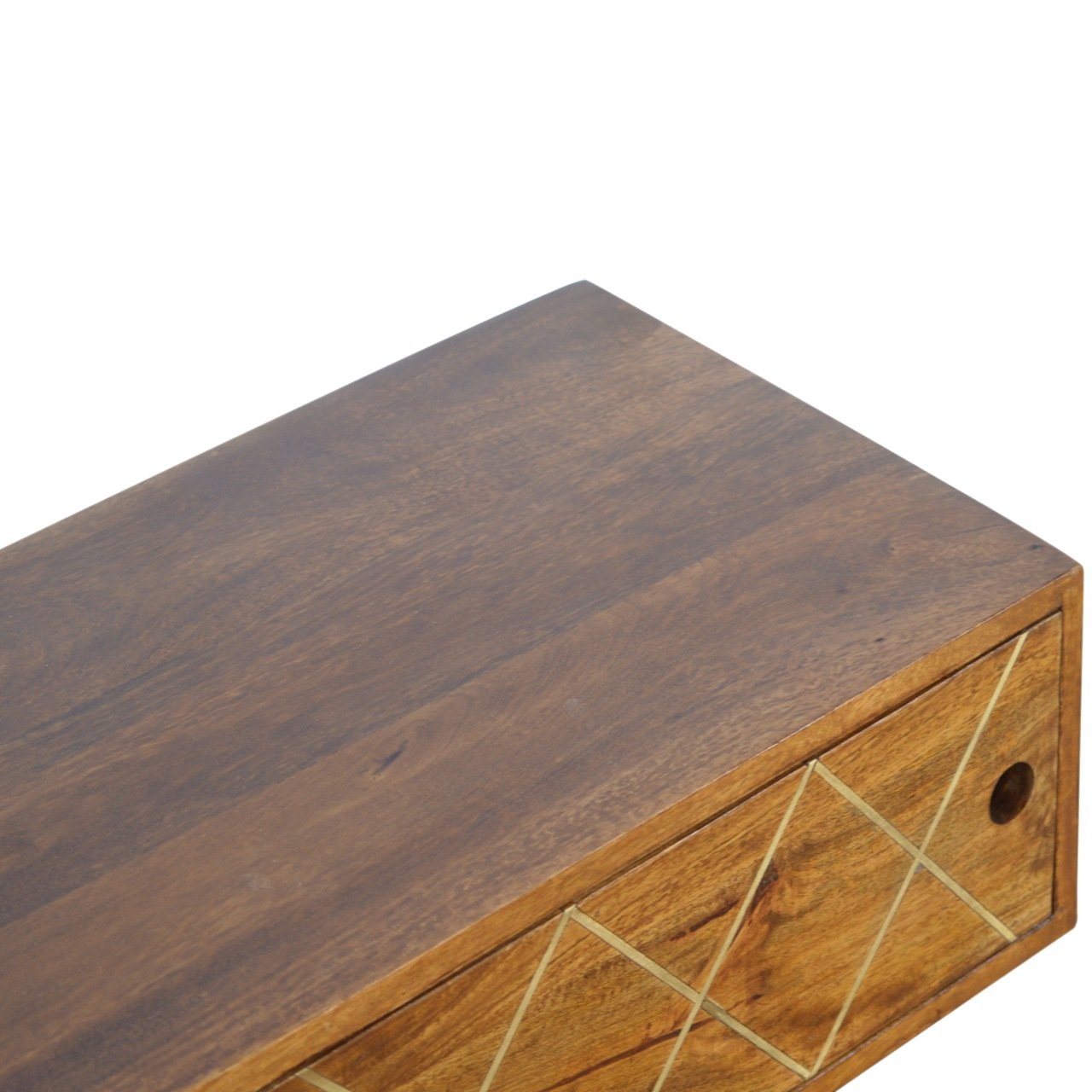 Sliding Brass Inlay TV Media Unit | Chestnut Mango Wood