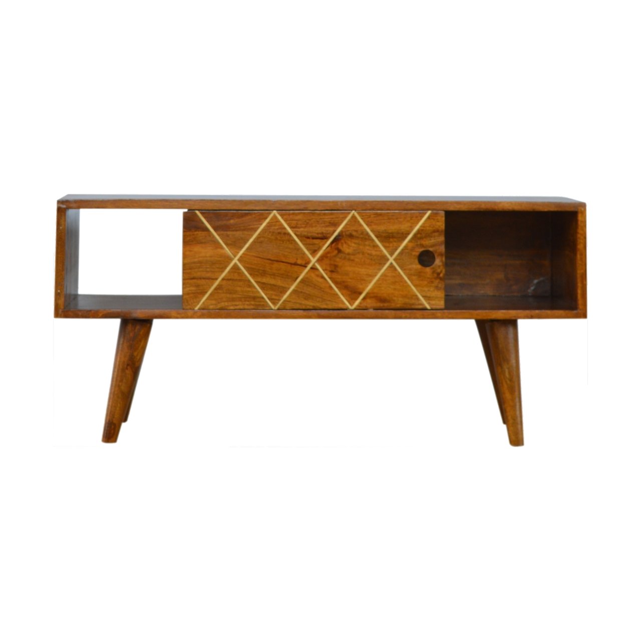 Sliding Brass Inlay TV Media Unit | Chestnut Mango Wood