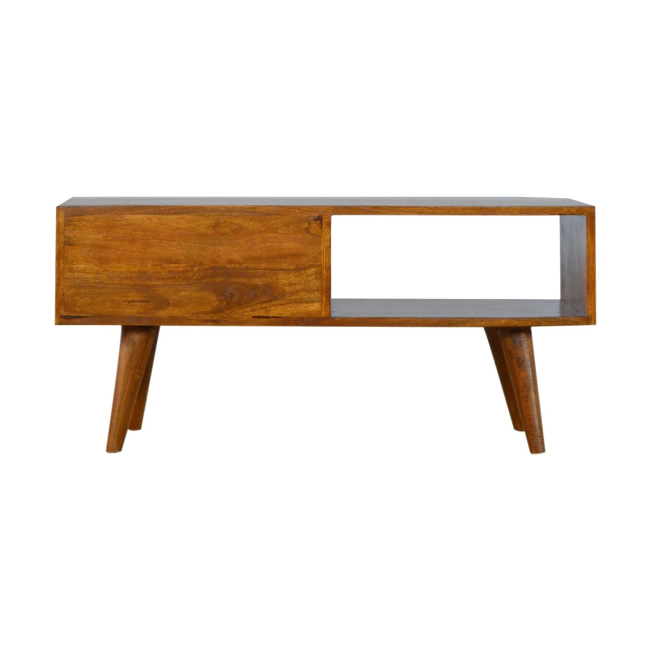 Sliding Brass Inlay TV Media Unit | Chestnut Mango Wood