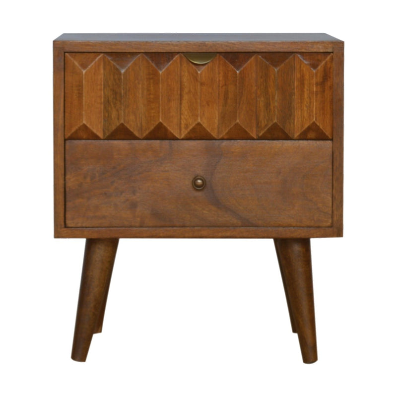 Chestnut Prism Bedside Table | Hand-Carved