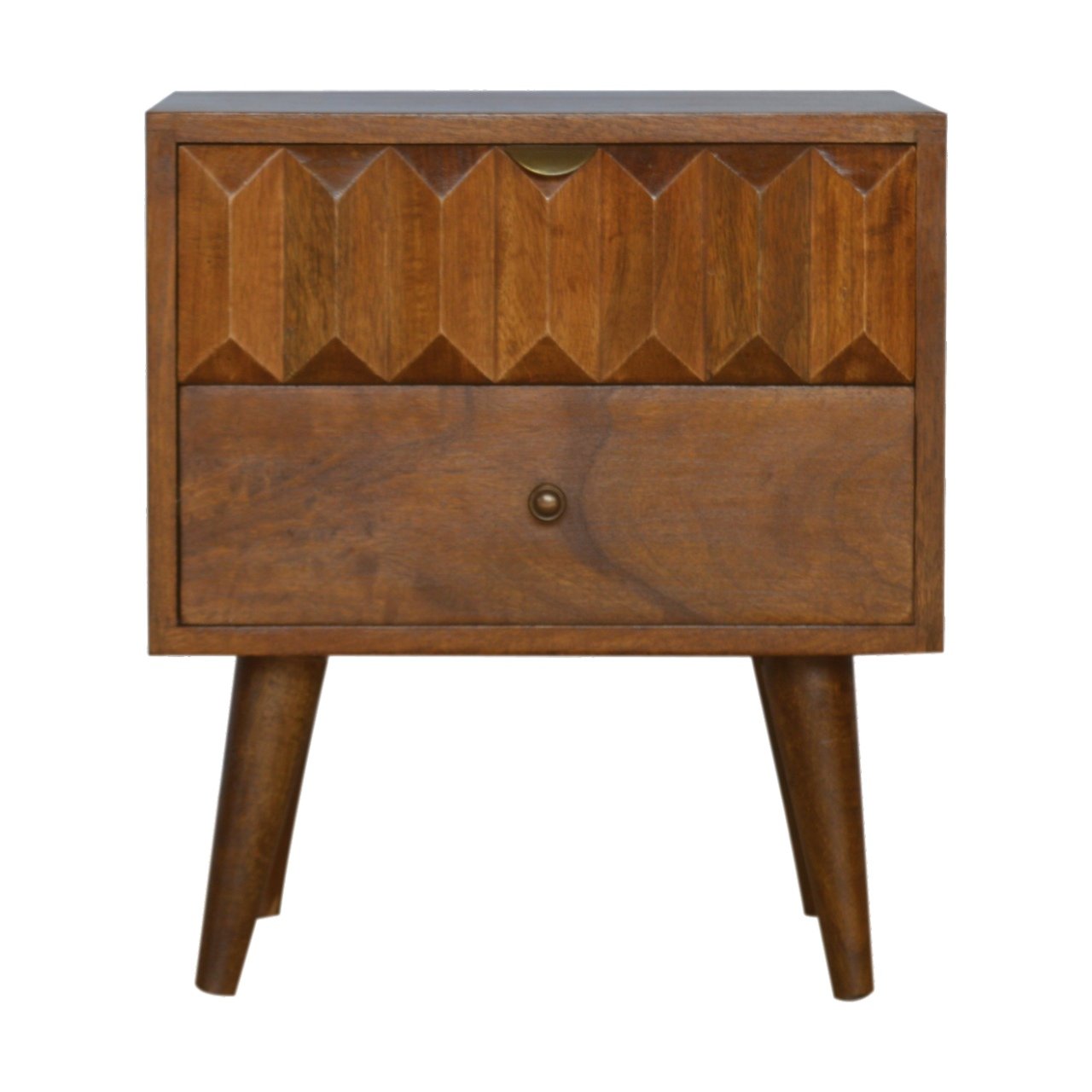 Chestnut Prism Bedside Table | Hand-Carved