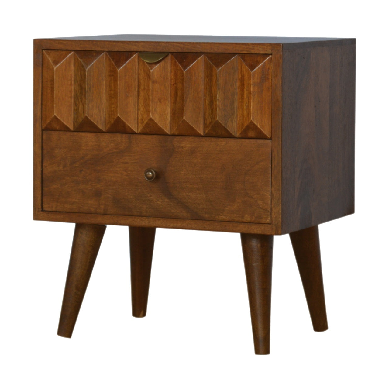Chestnut Prism Bedside Table | Hand-Carved