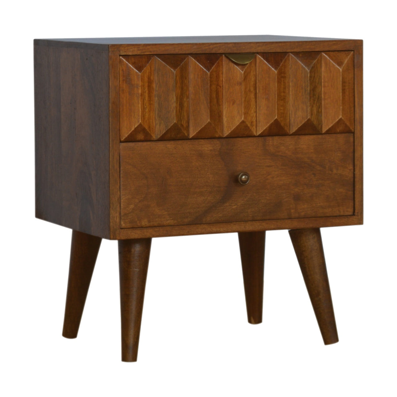 Chestnut Prism Bedside Table | Hand-Carved
