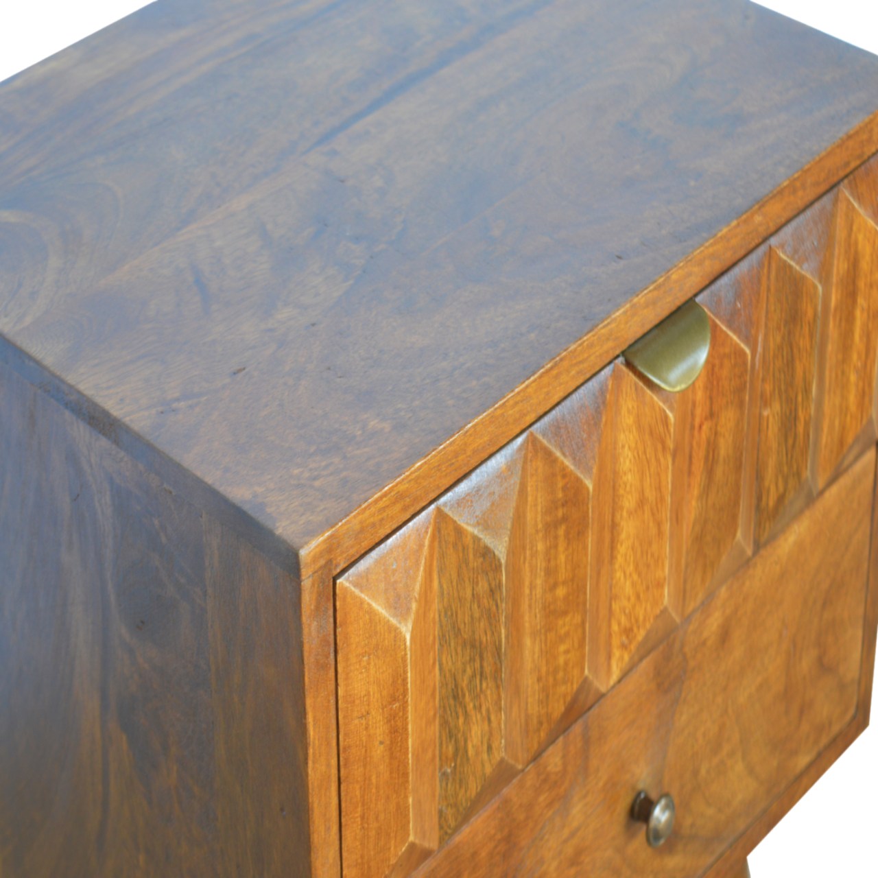 Chestnut Prism Bedside Table | Hand-Carved