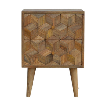 Cube Carved 2 Drawer Bedside
