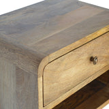 Floating Curve Open Slot Bedside Table | Oak-Ish Mango Wood Wall-Mounted