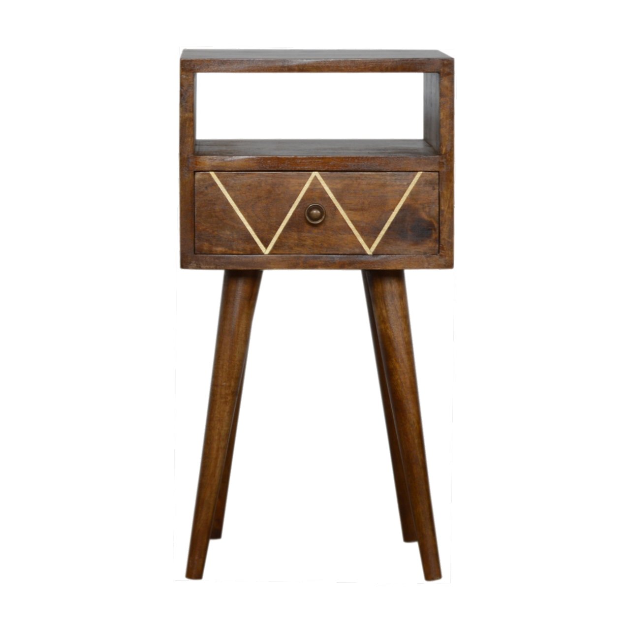 Mini Geo Brass Bedside Table | Chestnut Solid Mango Wood
