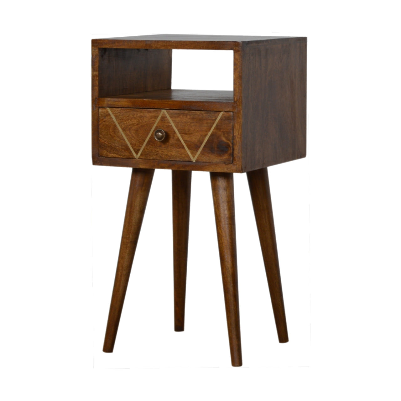 Mini Geo Brass Bedside Table | Chestnut Solid Mango Wood