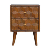 Chestnut Cube Carved Bedside Table | Hand-Carved