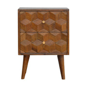 Chestnut Cube Carved Bedside Table | Hand-Carved