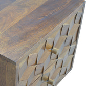 Chestnut Cube Carved Bedside Table | Hand-Carved