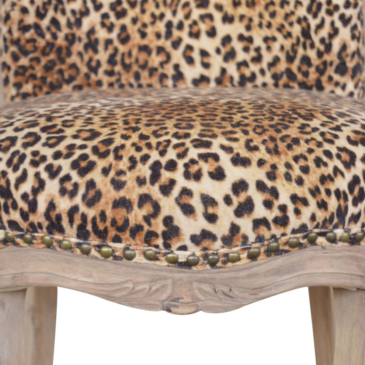 Leopard Print Studded Chair | Cotton Velvet