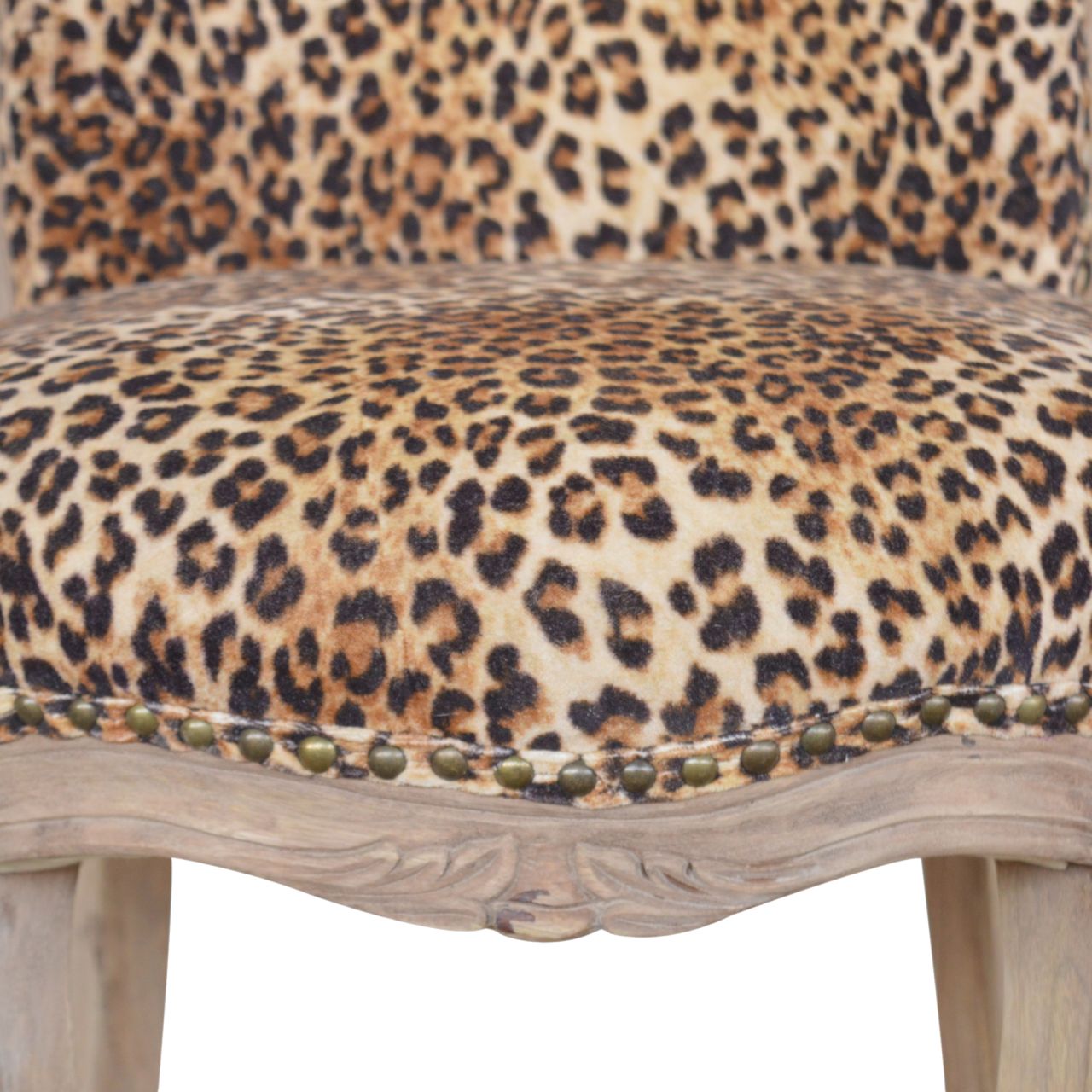 Leopard Print Studded Chair | Cotton Velvet
