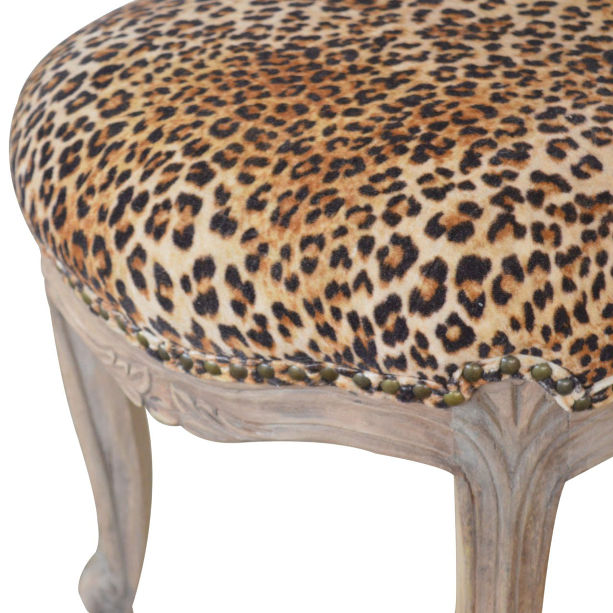 Leopard Print Studded Chair | Cotton Velvet
