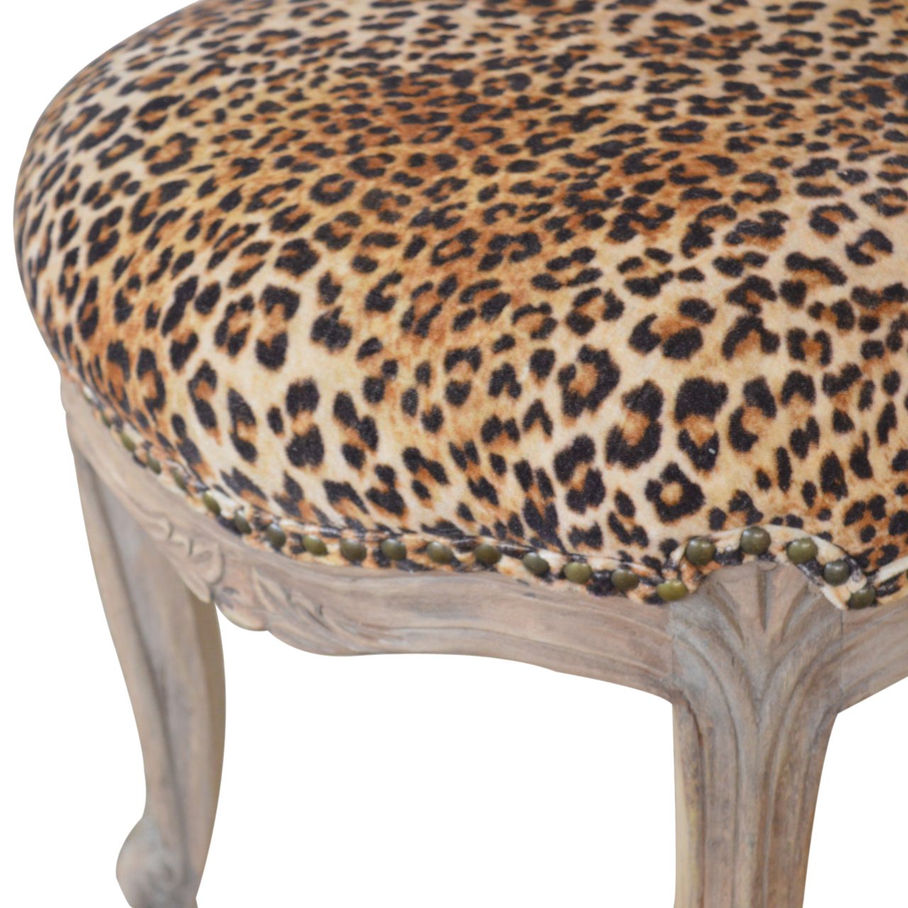 Leopard Print Studded Chair | Cotton Velvet