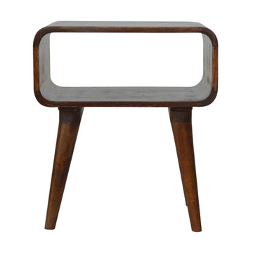 Curved Open Chestnut Bedside Table | Open Shelf