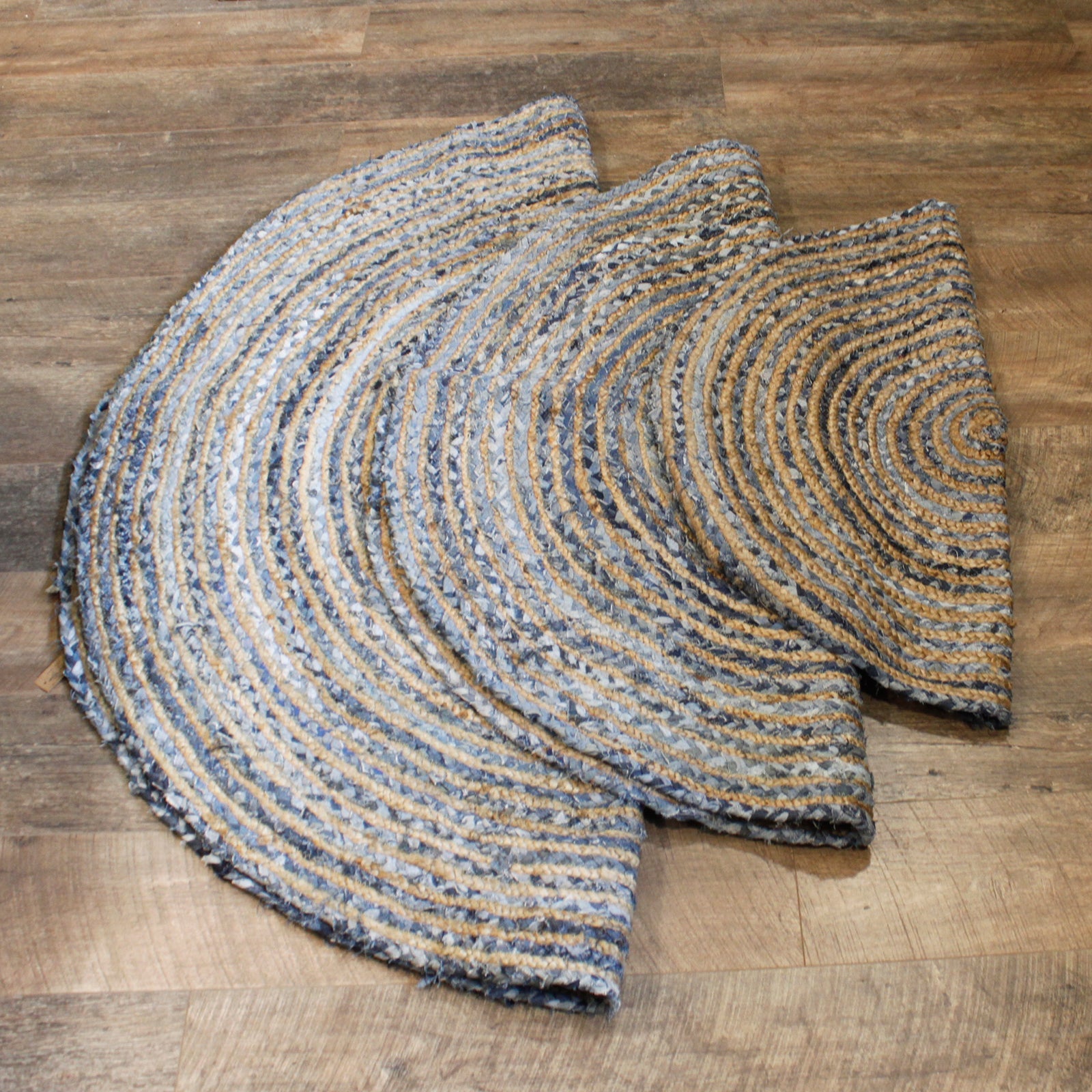 Round Jute and Recycle Denim Rug - 120 cm-Rugs