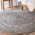 Round Jute and Recycle Denim Rug - 150 cm-Rugs