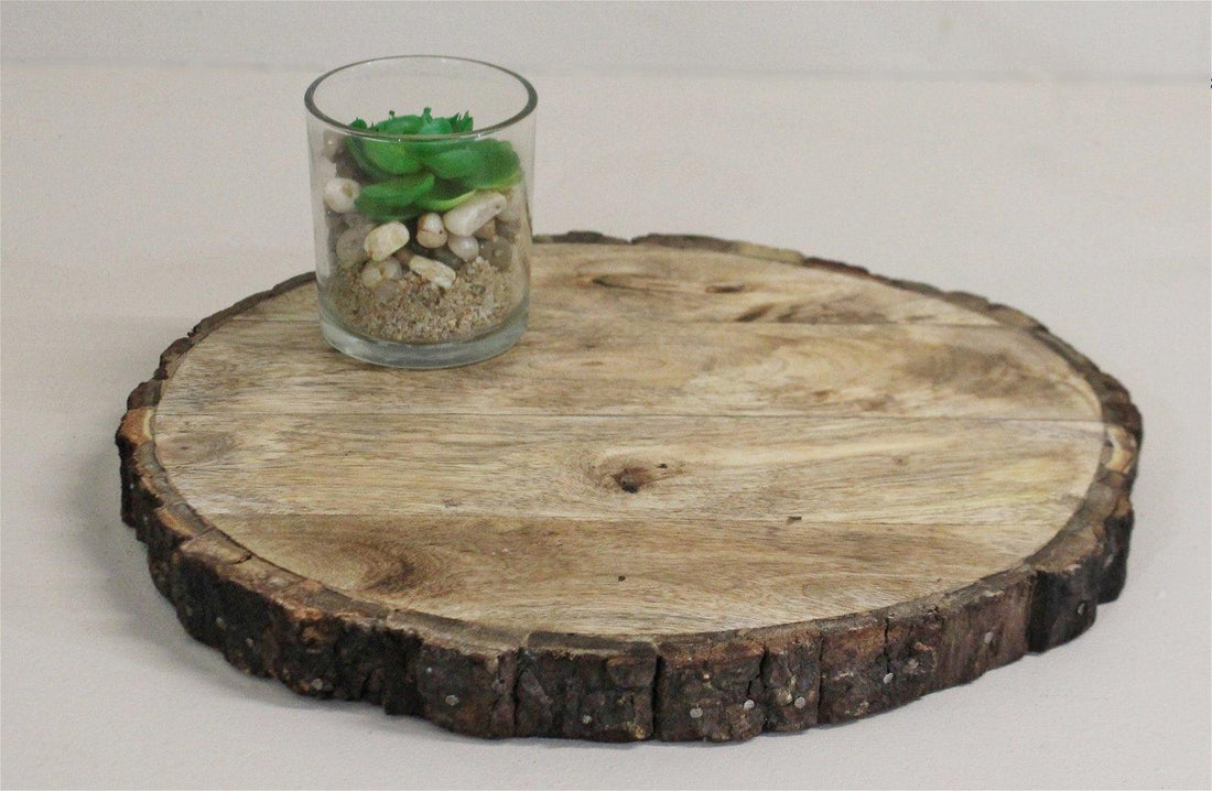 Round Wooden Bark Design Chopping/Serving Board, 30cm. - £22.99 - Trays & Chopping Boards 