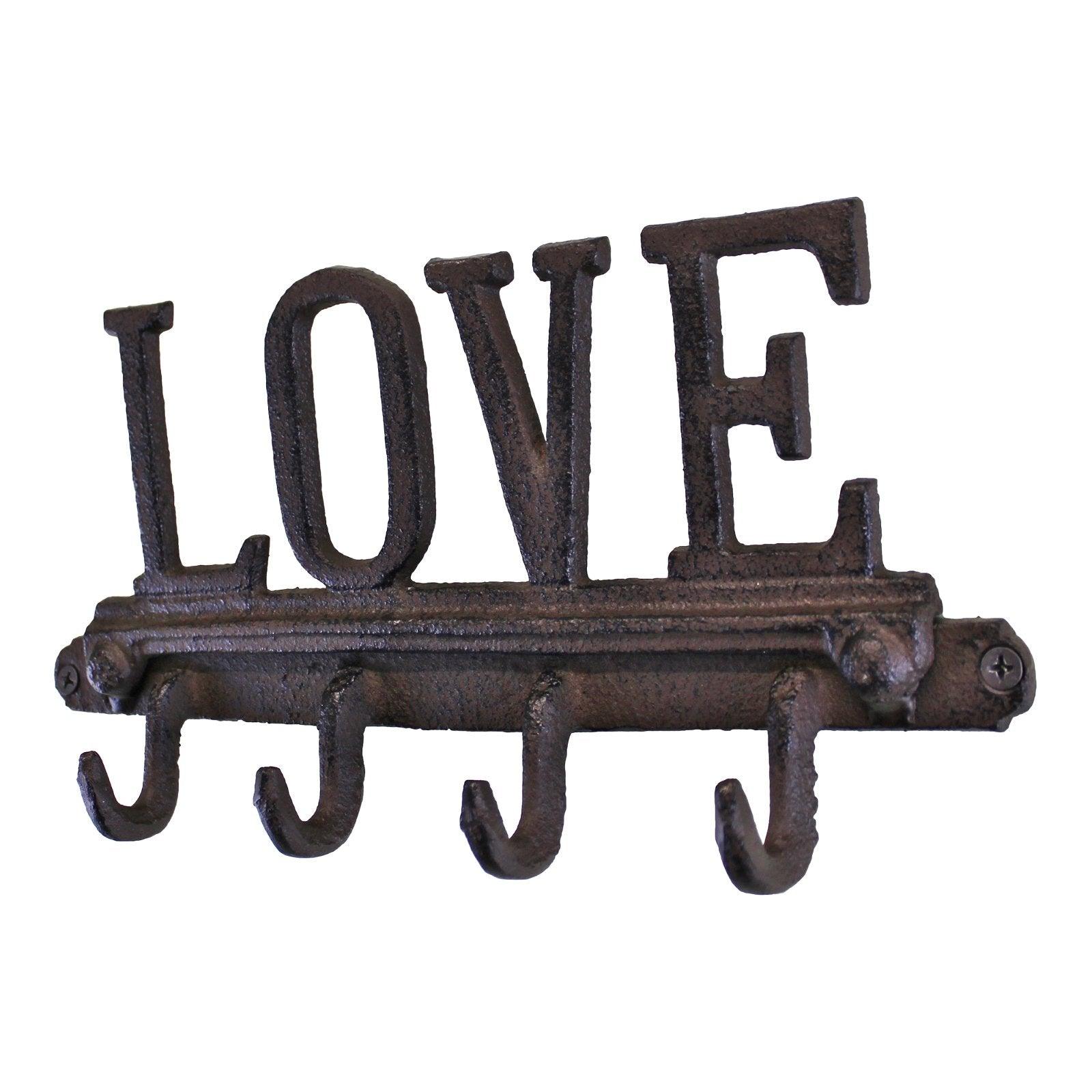 Rustic Cast Iron Wall Hooks, Love Design With 4 Hooks - £15.99 - Coat Hooks 