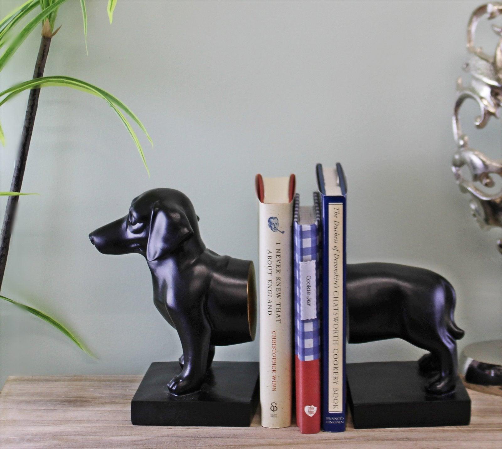 Sausage Dog Bookends, Black Finish-Bookends