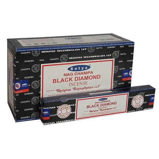 Set of 12 Packets of Black Diamond Incense Sticks by Satya - £17.99 - Incense Sticks, Cones 