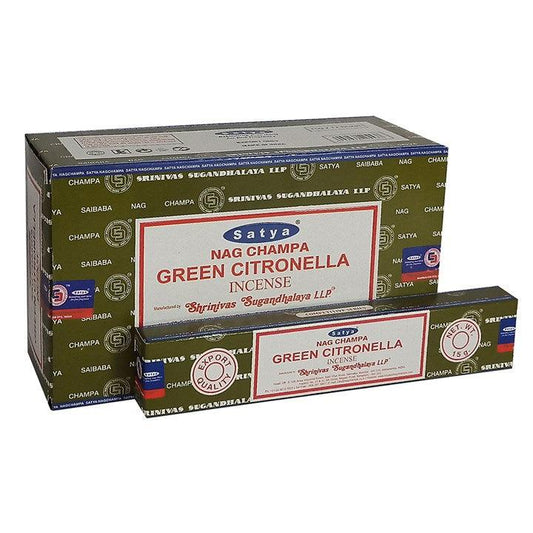 Set of 12 Packets of Green Citronella Incense Sticks by Satya - £17.99 - Incense Sticks, Cones 