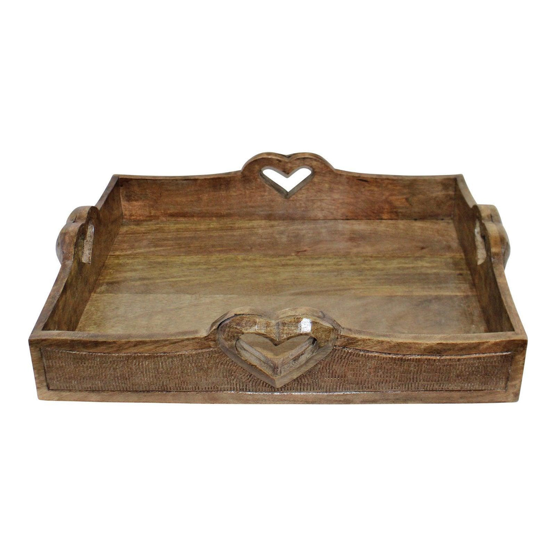 Set Of 2 Mango Wood Heart Detail Serving Trays - £73.99 - Trays & Chopping Boards 