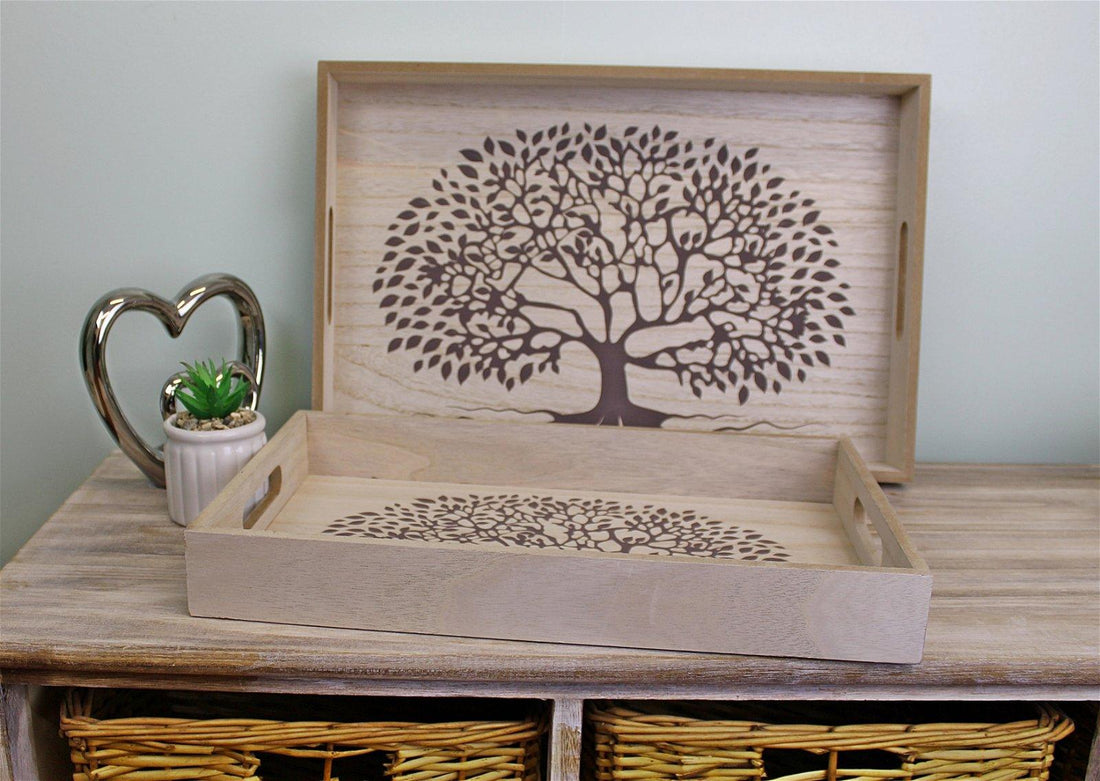 Set Of 2 Tree Of Life Wooden Trays - £38.99 - Trays & Chopping Boards 