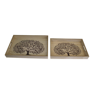 Set Of 2 Tree Of Life Wooden Trays - £38.99 - Trays & Chopping Boards 