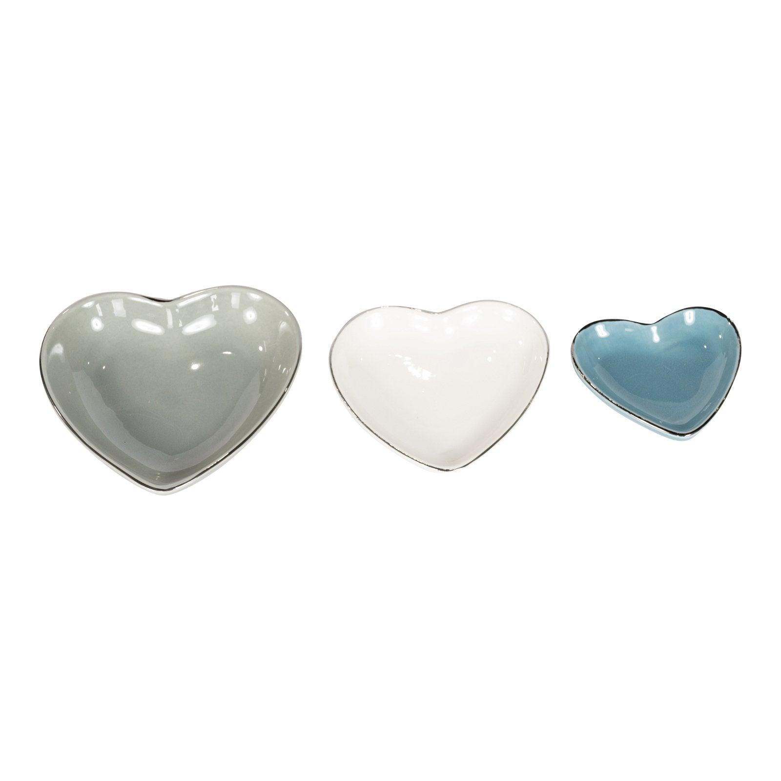 Set of 3 Heart Trinket Dishes-Jugs & Bowls