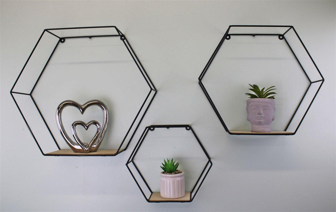 Set Of 3 Hexagonal Wall Shelves - £44.99 - Wall Hanging Shelving 