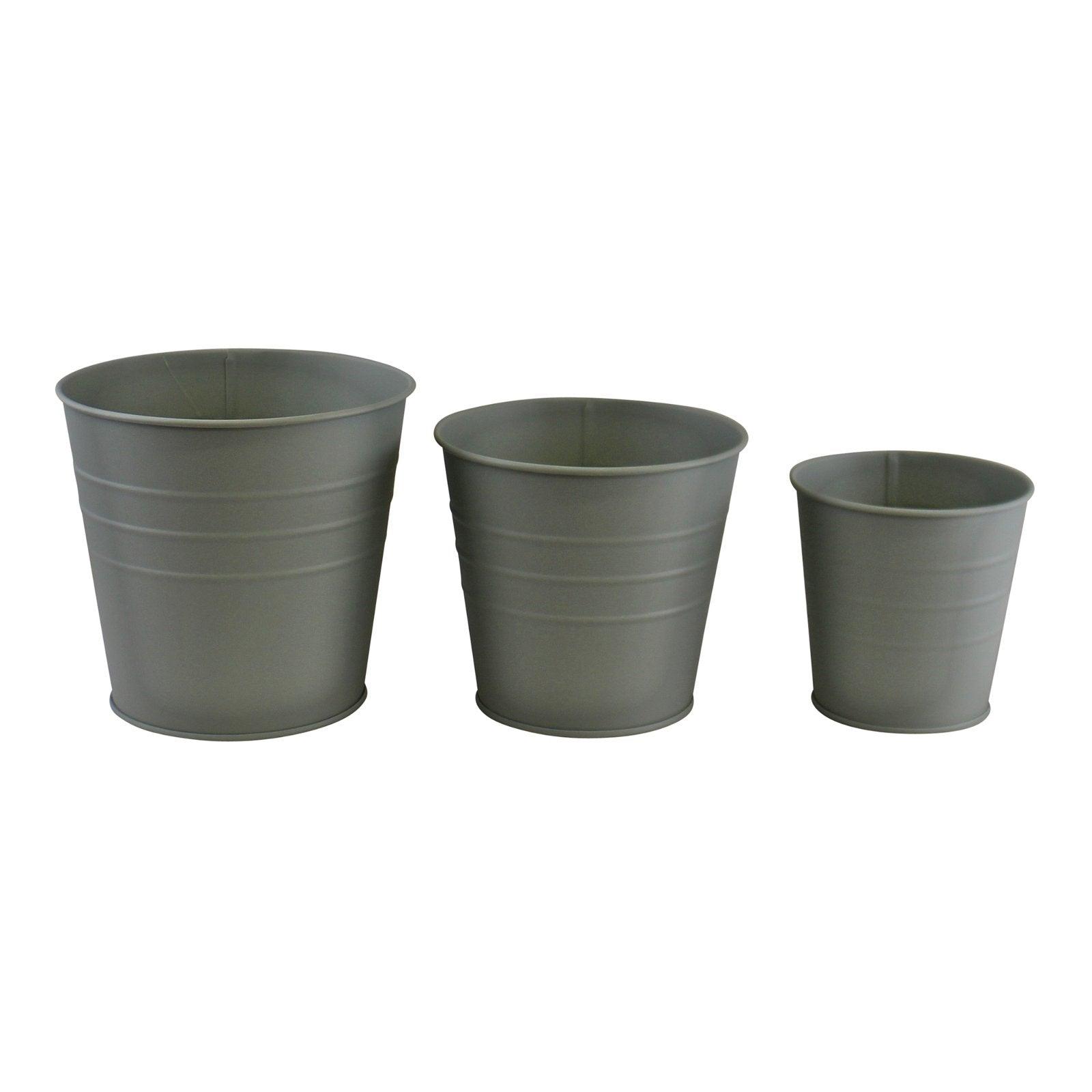 Set of 3 Round Metal Planters, Green-Potting Shed Accessories
