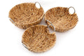 Set of 3 Round Raffia Natural Baskets With Metal Handles-Storage Baskets