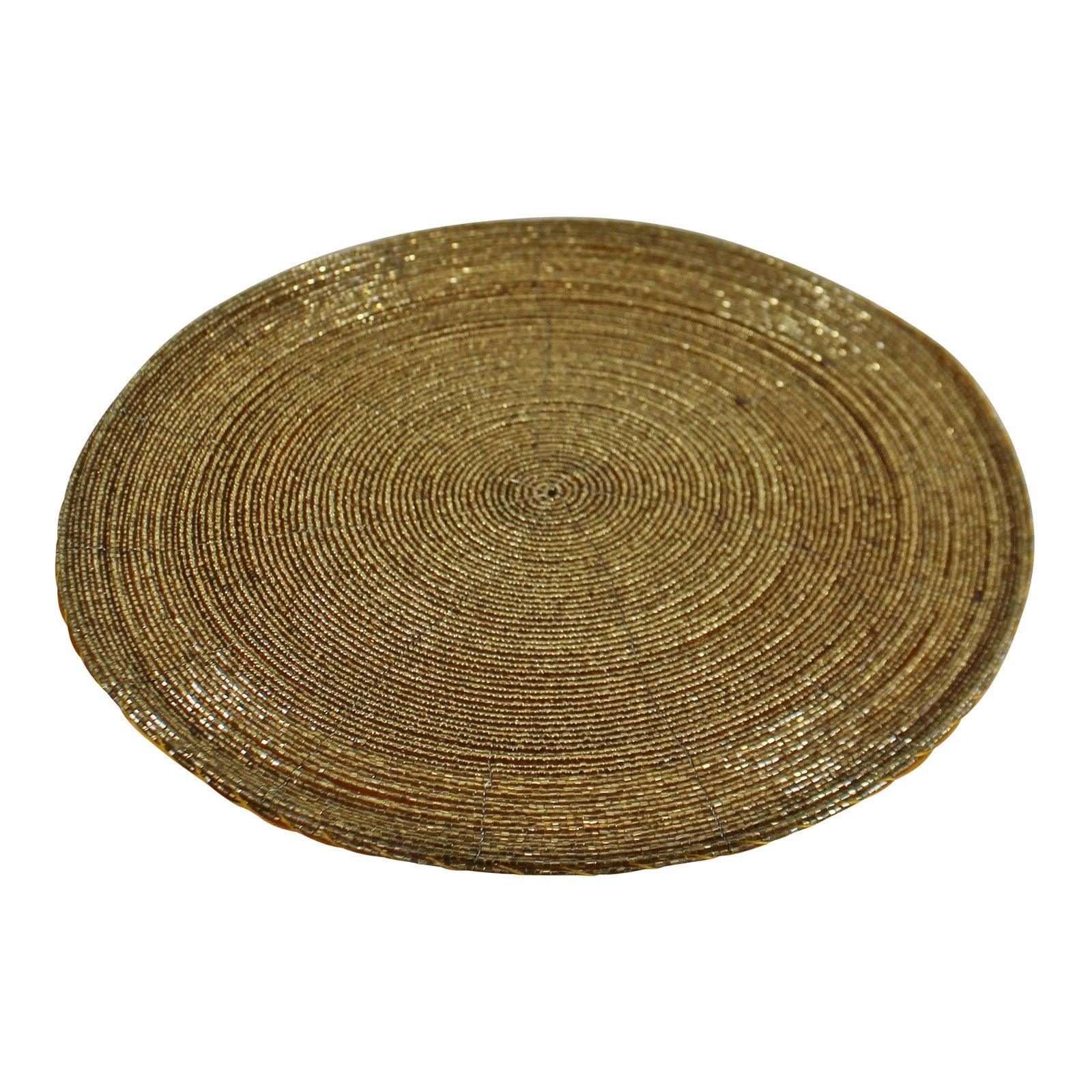 Set of 4 Gold Glass Beaded, Circular Placemats, 30x30cm-Coasters & Placemats