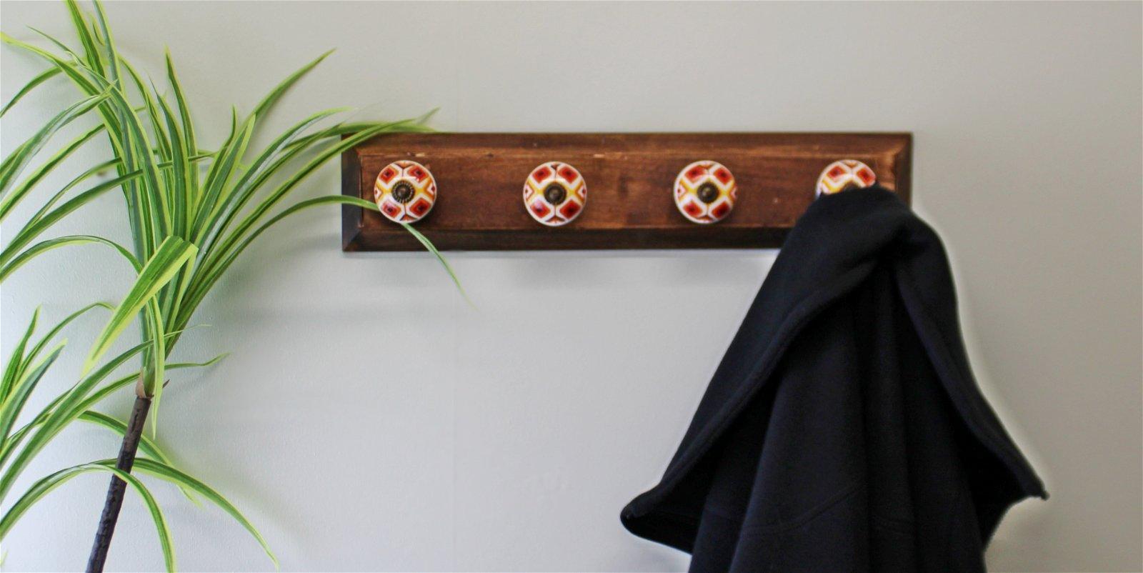 Set of 4 Kasbah Design Coat Hooks On Wooden Base-Coat Hooks