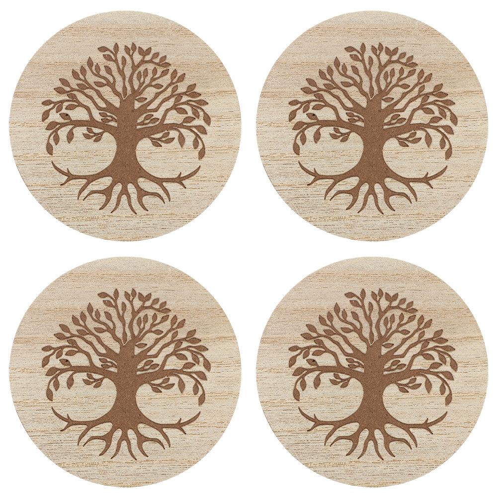 Set of 4 Tree of Life Engraved Coasters-Tableware