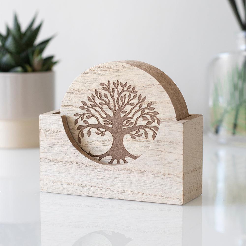Set of 4 Tree of Life Engraved Coasters-Tableware