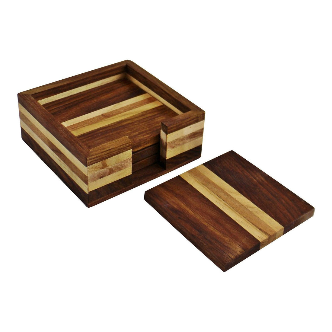 Set of 4 Wooden Coasters With Holder - £20.99 - Coasters & Placemats 