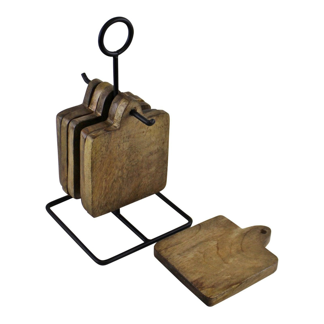 Set Of 6 Mango Wood Coasters On Metal Stand - £38.99 - Coasters & Placemats 