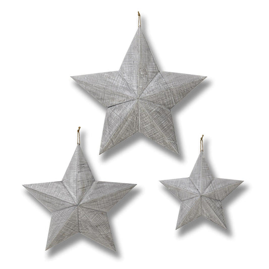 Set of Three Grey Wooden Stars - £109.95 - Gifts & Accessories > Christmas Decorations > Christmas Room Decorations 