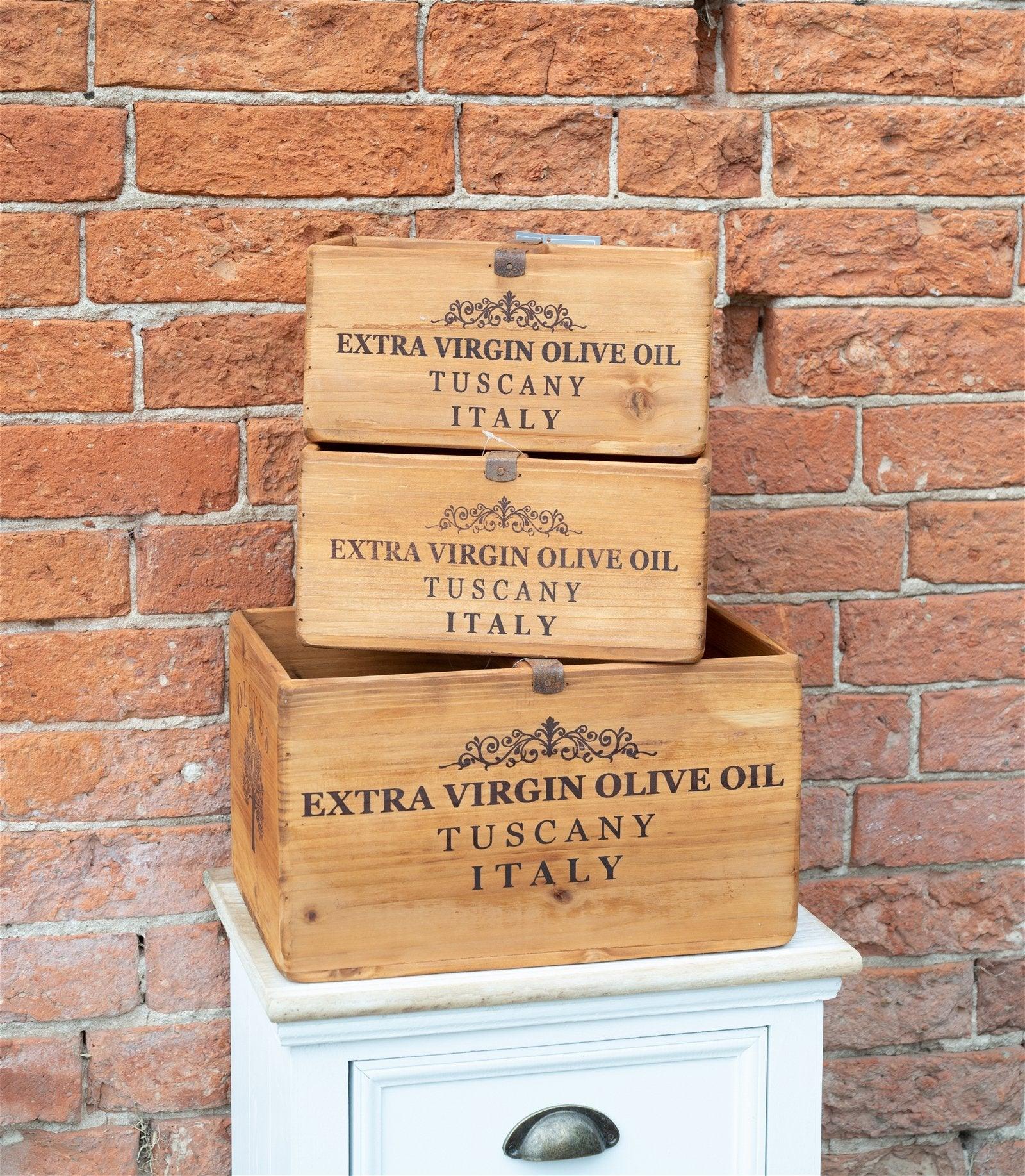 Set of Three Olive Oil' Wooden Crates - £135.99 - Storage Baskets 