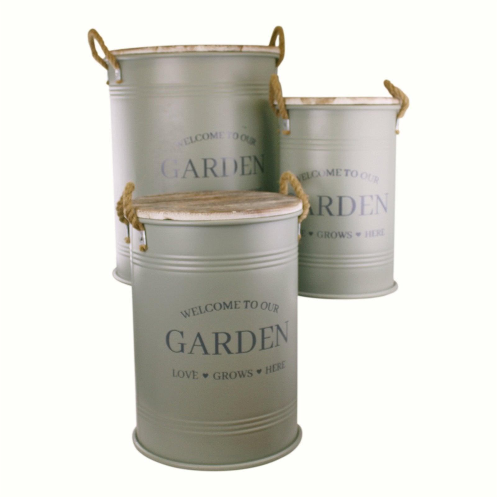 Set of Three Potting Shed Green Round Storage Tins-Potting Shed Accessories