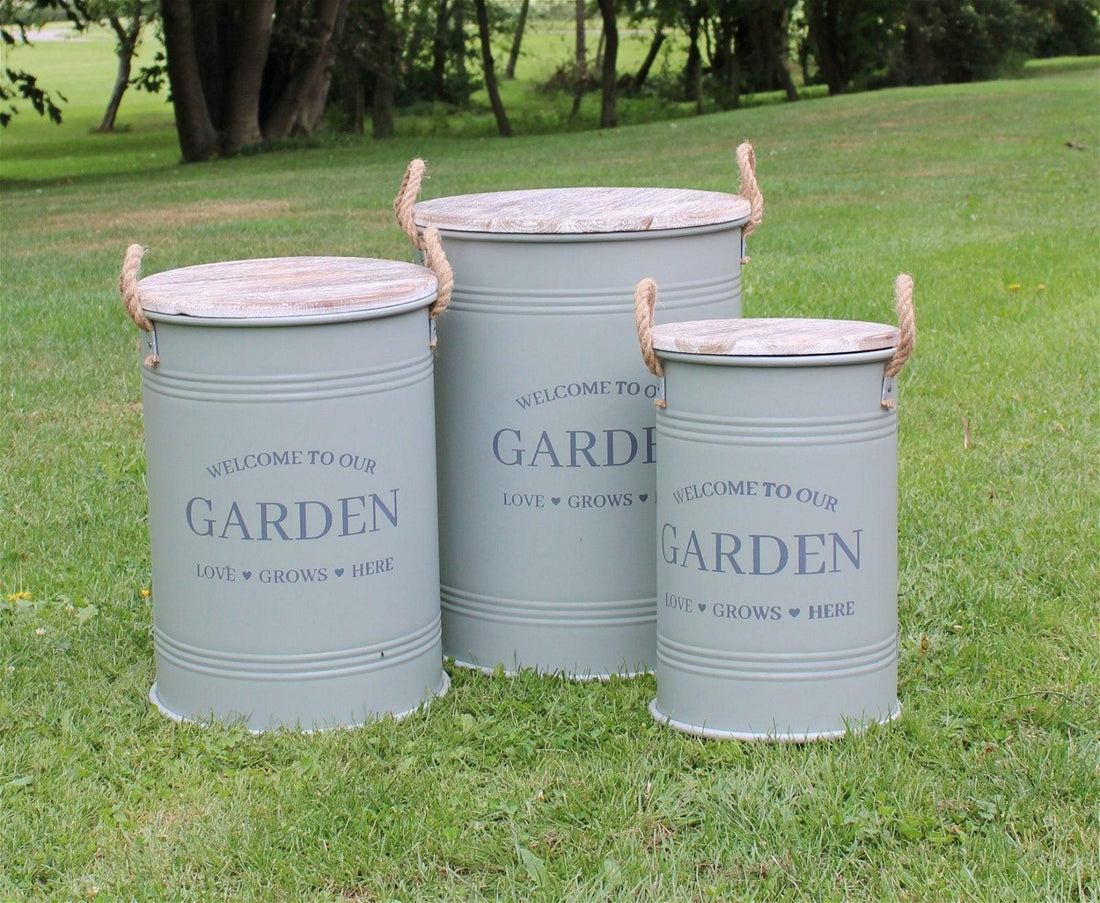 Set of Three Potting Shed Green Round Storage Tins - £289.99 - Potting Shed Accessories 
