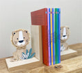 Set of Two Wooden Lion Bookends-Bookends